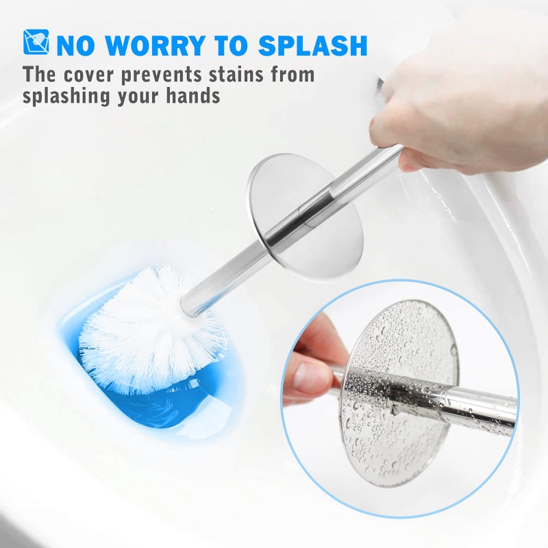 IXO Toilet Brush and Holder, 2 Pack Toilet Brush with 304 Stainless Steel Long Handle, Toilet Bowl Brush for Bathroom Toilet-Ergonomic, Elegant,Durable (White) - Image 3